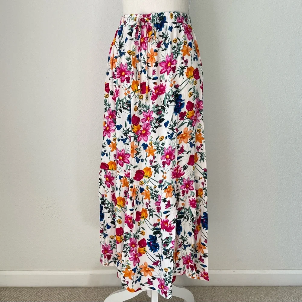 ROBERT LOUIS WHITE FLORAL TIERED MAXI SKIRT - Picture 3 of 8